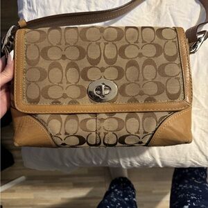 Coach Tan and Brown Signature Shoulder Bag